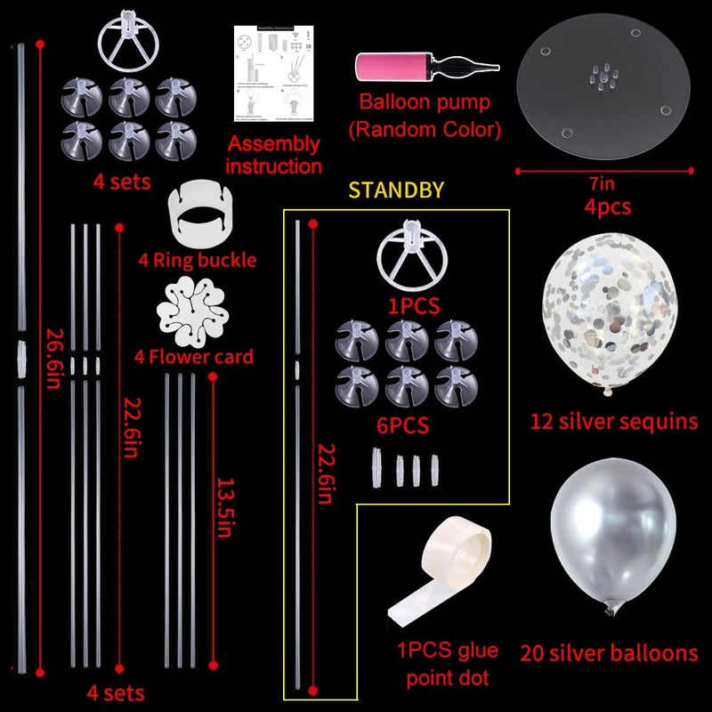 TONIFUL 4 Silver Balloon Stand Centerpiece Table Decorations for 25th Wedding Anniversary Bridal Shower 2026 Graduation Party Decoration, New Year 2026 Christmas Birthday Decorations - Image 2